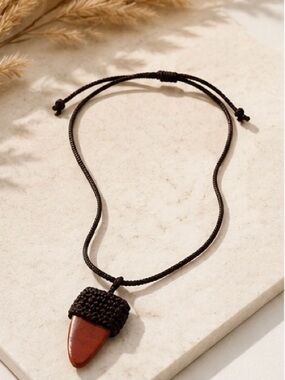 Free People Brandy Natural Stone Pendant Necklace Boho Macrame Cord NWT